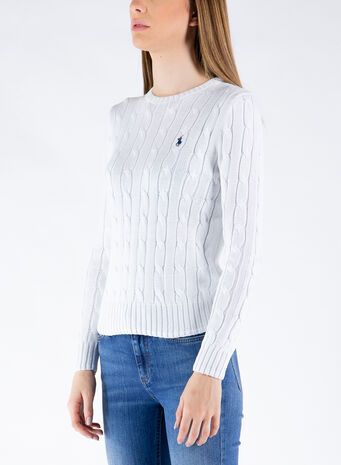 MAGLIONE A TRECCE, 005WHITE, small