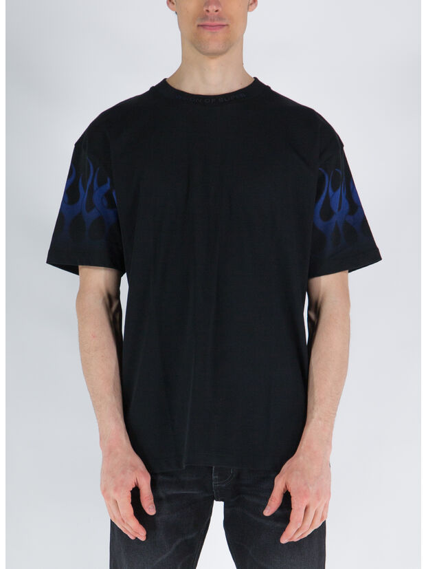 T-SHIRT WITH BLUE FLAMES, BLACK, large