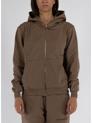 FELPA FULL ZIP CON CAPPUCCIO, TORTORA, small