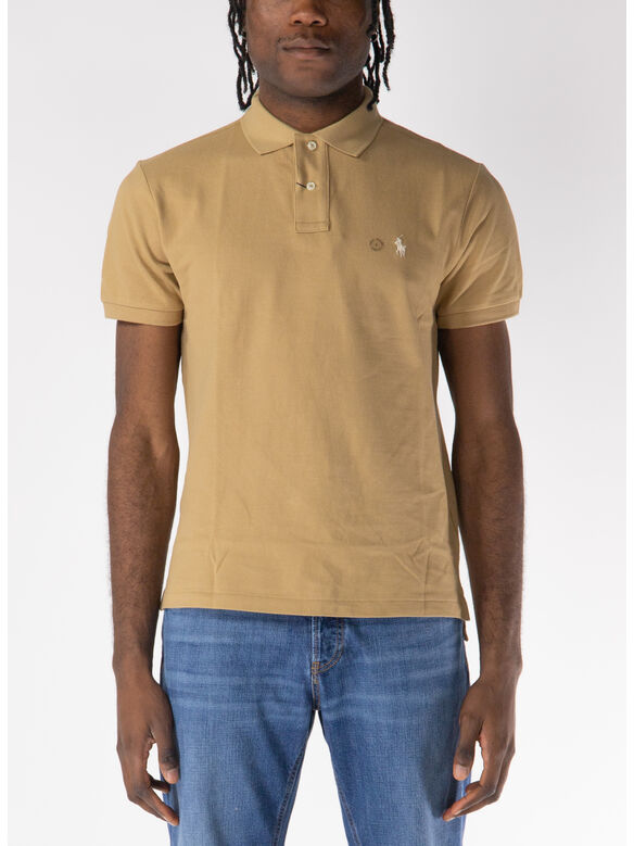 POLO A MANICHE CORTE CON LOGO RICAMATO, CAFE TAN, medium
