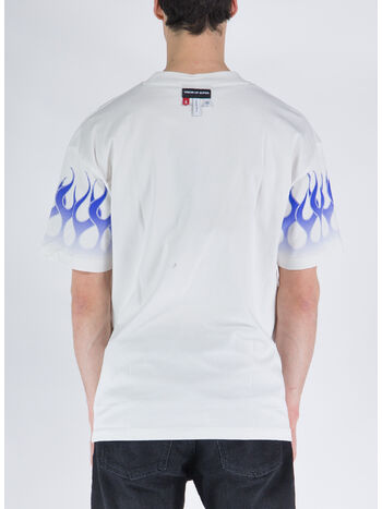T-SHIRT WITH BLUE FLAMES, OFF WHITE, small