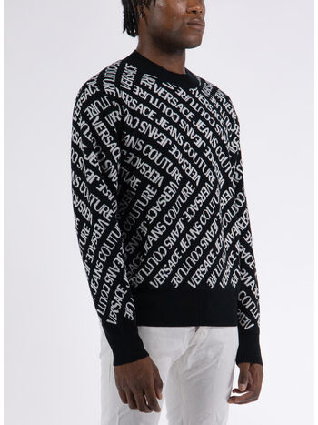 MAGLIONE CON LOGO MONOGRAMMA ALL OVER, A0E BLACK/WHITE, small