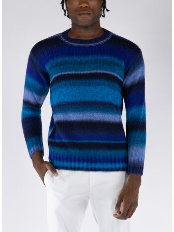 MAGLIONE GIROCOLLO RIGATO, 08 BLU, small