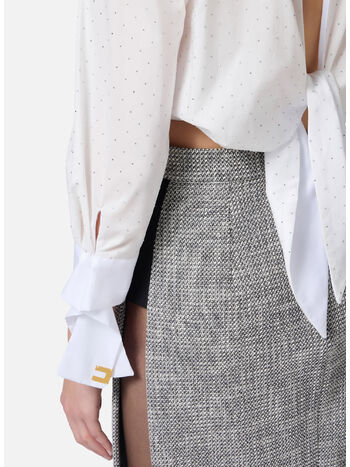 CAMICIA CON STRASS E NODO, 100 BIANCO, small