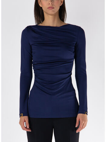 MAGLIA IN JERSEY CON DRAPPEGGIO, B75 NAVY, small