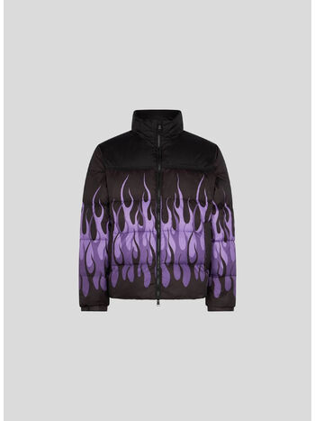 GIUBBOTTO PUFFY WITH PURPLE FLAMES, BLACK, small