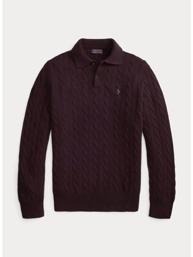 MAGLIONE POLO A TRECCE, AGED WINE HEATHER, large