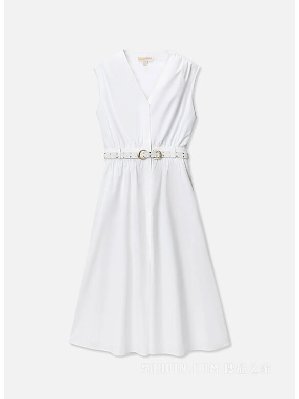 ABITO LONGUETTE CON CINTURA, 100 WHITE, medium