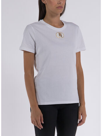 T-SHIRT IN JERSEY CON PLACCA LOGO IN VELLUTO, 270 GESSO, small