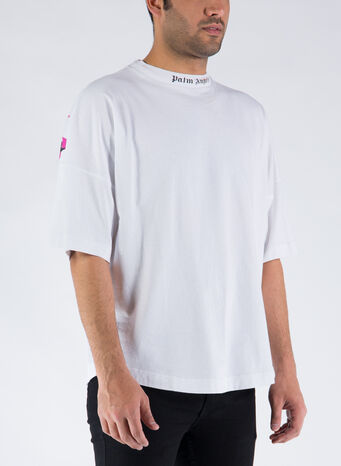T-SHIRT LOGO POSTERIORE, 0132WHITEFUCHSIA, small