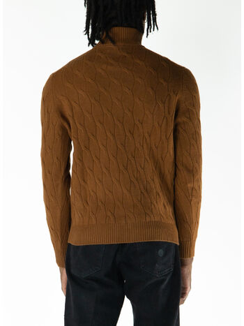 CARDIGAN IN TRECCIA CON COLLO ALTO, 065 BROWN NATURALE, small