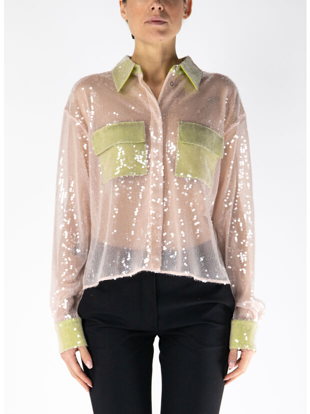 CAMICIA A MANICHE LUNGHE CON PAILLETTES, 4206 ROSA, large