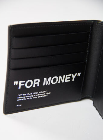 PORTAFOGLI CALF SKIN QUOTE BIFOLD WALLET, 1001BLACKWHITE, small
