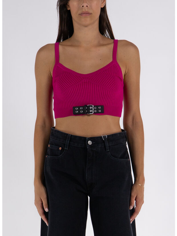 CROP TOP IN MAGLIA STRETCH BIKER BUCKLES, A0244, large