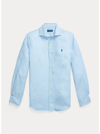 CAMICIA IN LINO CON LOGO RICAMATO, OFFICE BLUE, small
