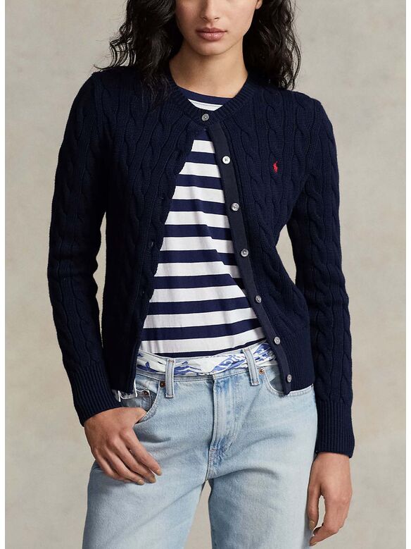 CARDIGAN CON BOTTONI IN MAGLIA TRECCIATO, HUNTER NAVY, medium