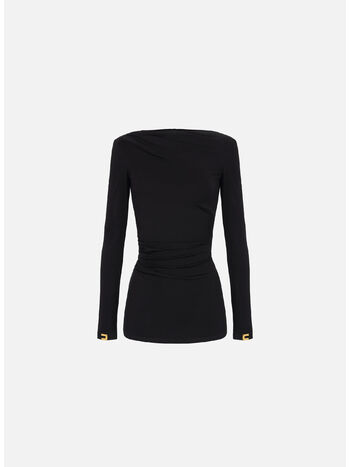 MAGLIA IN JERSEY CON DRAPPEGGIO, 110 NERO, small