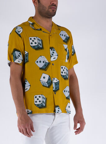 CAMICIA DICE PATTERN, MUSTARD, small