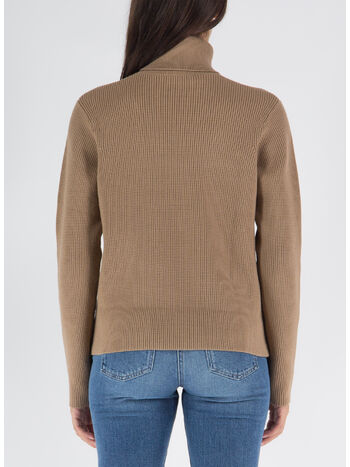 MAGLIA A COSTINE CON COLLO ALTO E DETTAGLIO MORSETTO, 390 TORTORA, small