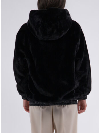 CAPPOTTO CORTO BOMBER CON CAPPUCCIO IN PELLICCIA, 024 NERO, small