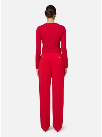 PANTALONE IN CR&Ecirc;PE STRETCH CON DOPPIE PINCES, CG5 RED PASSION, small