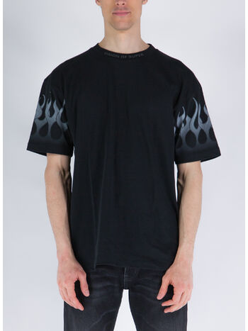 T-SHIRT WITH GREY FLAMES, BLACK, small