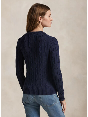MAGLIONE IN COTONE A TRECCE CON SCOLLO A V, HUNTER NAVY, small