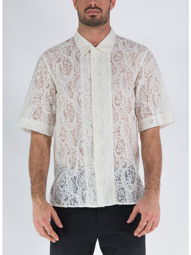 CAMICIA IN PIZZO COTONE E POLIESTERE, 02 WHITE, large