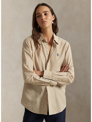 CAMICIA IN COTONE E LINO CLASSIC-FIT, CLASSIC CAMEL/WHITE, small