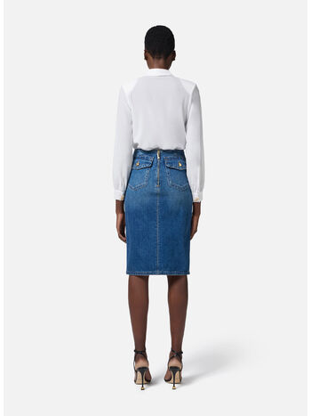 GONNA MIDI IN DENIM CON SPACCO, 139 BLUE VINTAGE, small