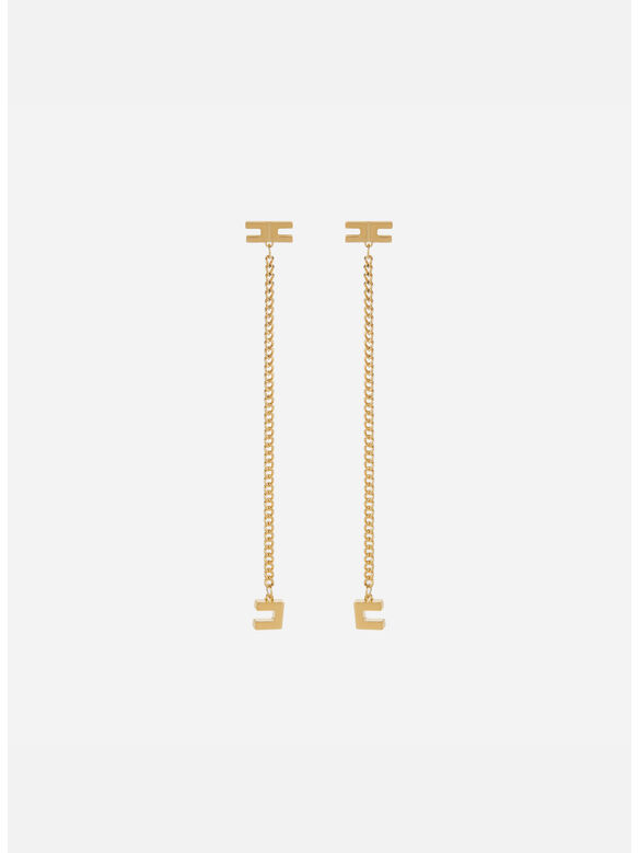 ORECCHINI PENDENTI LUNGHI CON LOGO, 610 ORO, medium