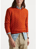 MAGLIONE GIROCOLLO IN MAGLIA TRECCIATO, DARK JAFFA ORANGE HTR, thumb