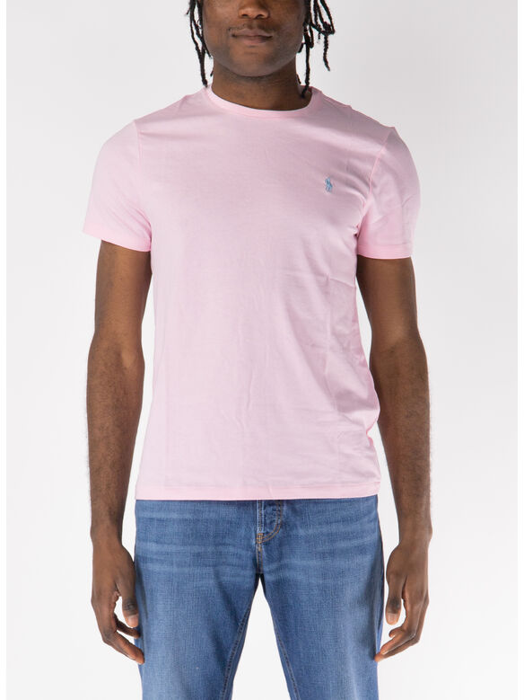 T-SHIRT GIROCOLLO A MANICHE CORTE CON LOGO RICAMATO, BATH PINK, medium