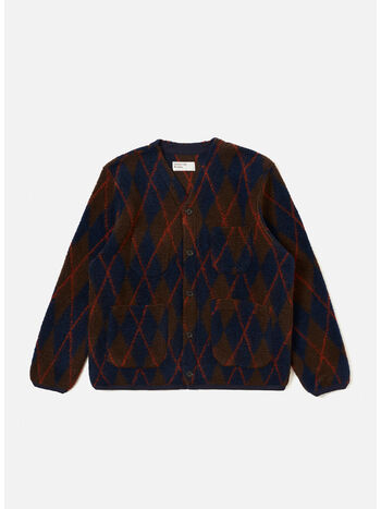 CARDIGAN ARGYLL FLEECE, BROWN/NAVY, small