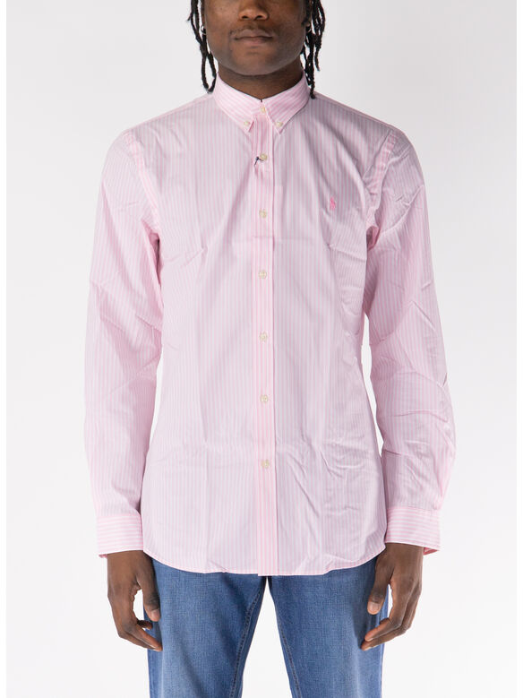 CAMICIA A RIGHE CON LOGO RICAMATO, CARMEL PINK/WHITE, medium
