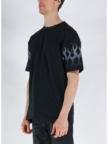 T-SHIRT WITH GREY FLAMES, BLACK, small