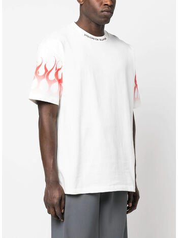 T-SHIRT WITH RED FLAMES, WHITE, small