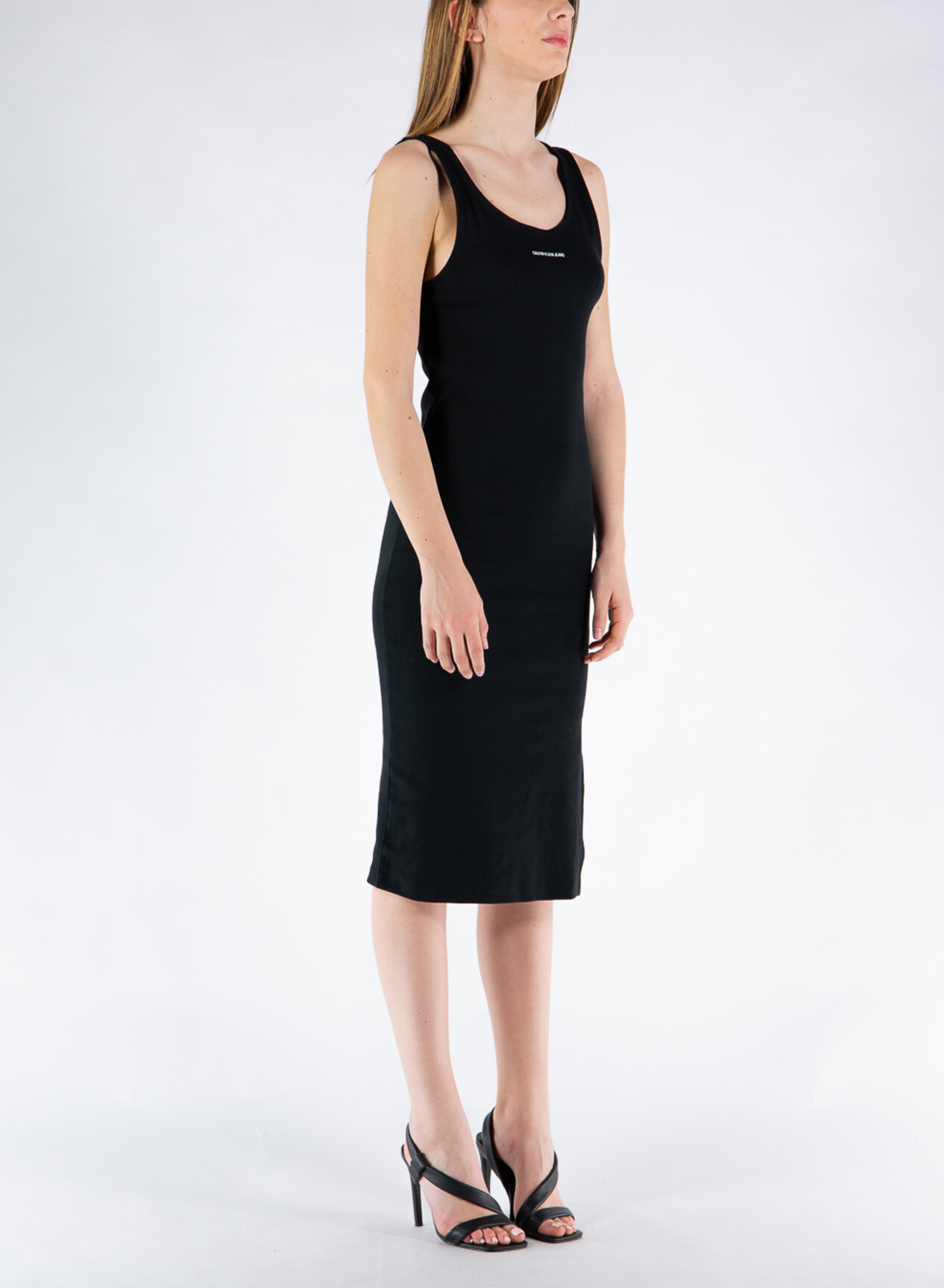 CALVIN KLEIN ABITO MICRO BRANDING STRAPPY RIB DRESS Nero Donna | Selecteur