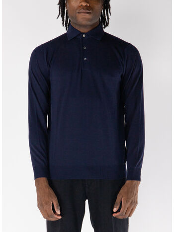 POLO A MANICHE LUNGHE, 880 INDACO, small