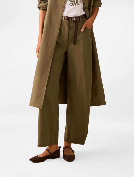 PANTALONE AMPI IN COTONE PIQU&Eacute;, 004 KAKI, medium