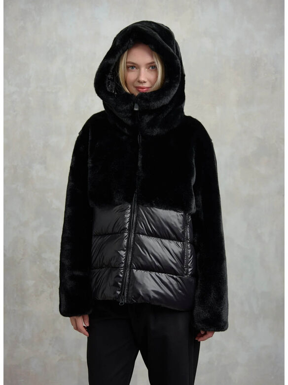 GIUBBOTTO IN NYLON CON PELLICCIA ECO FANEVIL, 390 JAVA MARRONE, medium