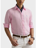 CAMICIA IN LINO CON LOGO RICAMATO, CARMEL PINK, thumb