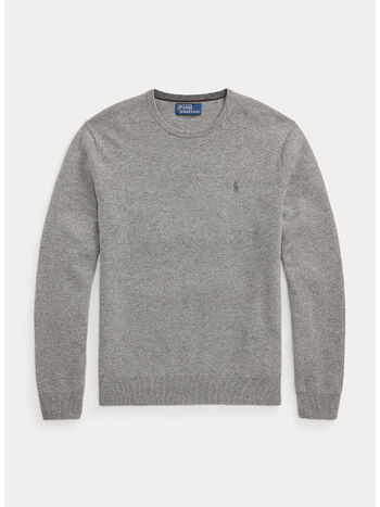 MAGLIONE GIROCOLLO IN LANA CON LOGO RICAMATO, FAWN GREY HEATHER, small