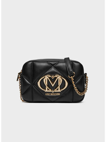 BORSA A SPALLA TRAPUNTATA CON LOGO IN RILIEVO, 000 NERO, small