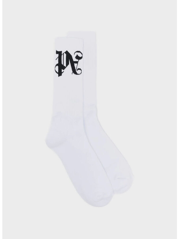 CALZINI LOGO MONOGRAM, 0110 WHITE BLACK, large