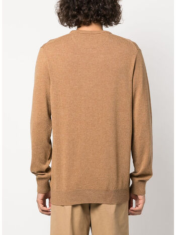 MAGLIONE GIROCOLLO CON LOGO, LATTE BROWN HEATHER, small