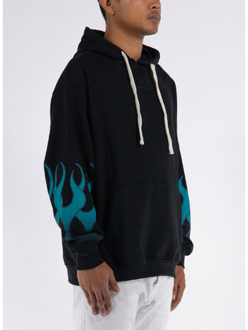 FELPA NERA CON FIAMME VERDI, , small