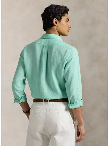 CAMICIA IN LINO CON LOGO RICAMATO, AQUA VERDE, small