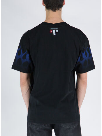 T-SHIRT WITH BLUE FLAMES, BLACK, small