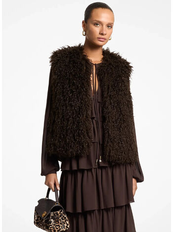 GIUBBOTTO CURLY LONG FAUX SHEARLING, 201 CHOCOLATE, small